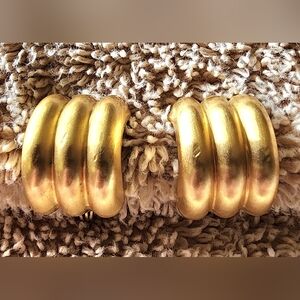 Vintage Brushed Gold-Tone Monet Half Loop Style Earrings. 1990's